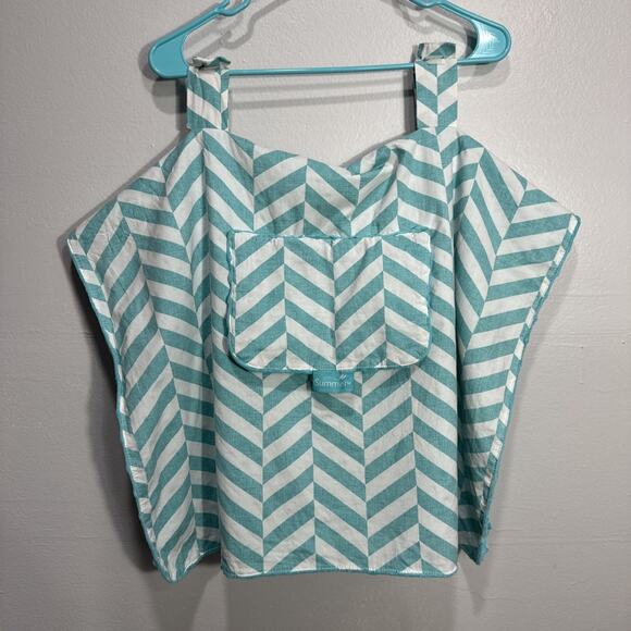 Baby Carseat Canopy Nursing Cover Blanket Minky Fabric Teal Whites Stripe Unisex - Picture 1 of 12